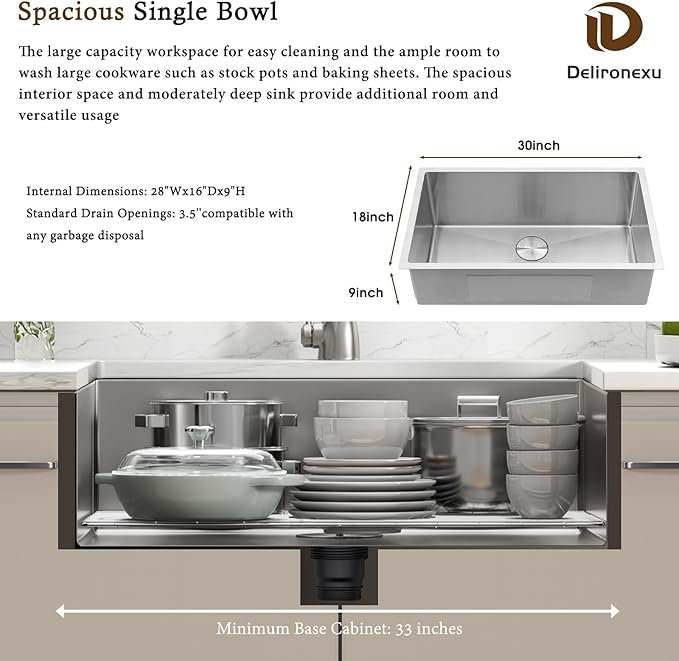 Delironexu 30-Inch Undermount Kitchen Sink